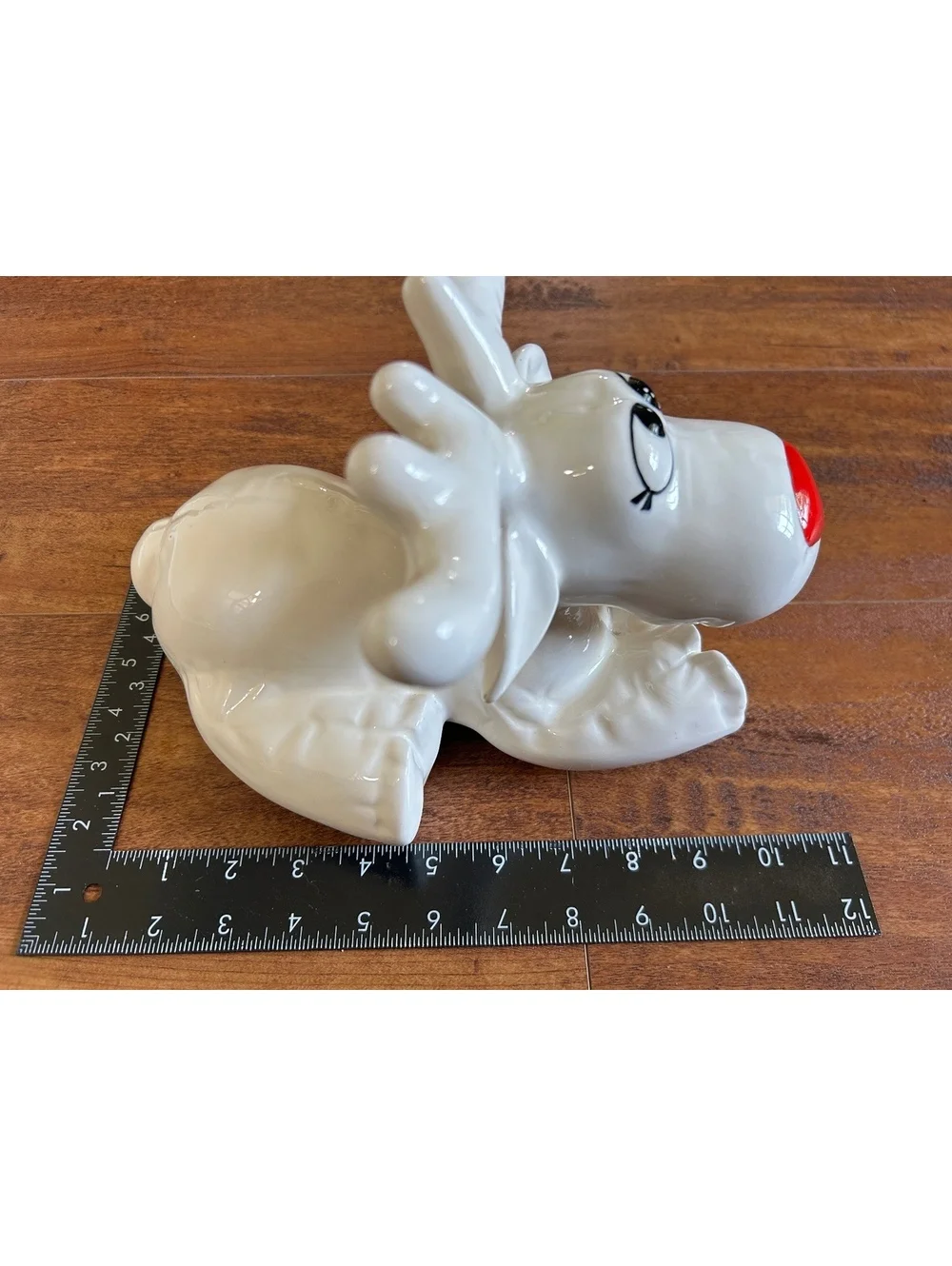 Ceramic White Reindeer Figurine with Red Nose